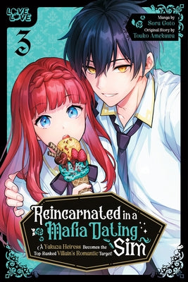 Paperback of Reincarnated in a Mafia Dating Sim Volume 3 by Lovelove featuring the Yakuza heiress character on the cover.