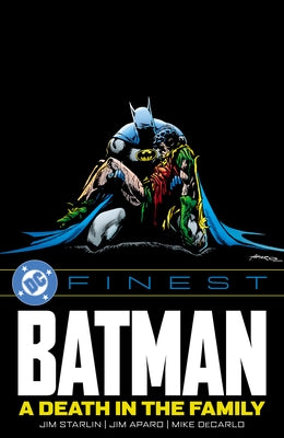 DC Comics Batman: A Death in the Family paperback book featuring Batman on the cover, detailed comic artwork visible.
