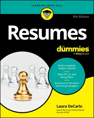 Paperback book titled "Resumes for Dummies" by For Dummies with a colorful cover and professional design.