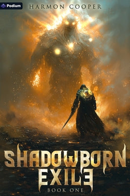 Paperback copy of Shadowborn Exile: A Litrpg Progression Fantasy book with a dark, detailed cover illustration.