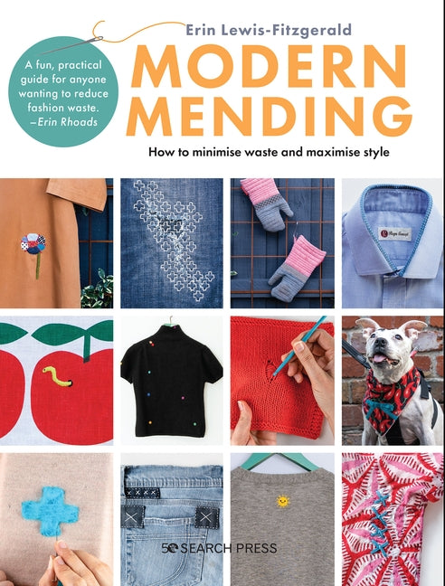 Paperback of Modern Mending book by Search Press showing a colorful fabric repair project on the cover.