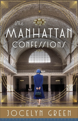 Paperback book titled The Manhattan Confessions by Bethany House Publishers with a cover featuring cityscape and vintage design elements.
