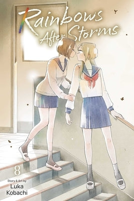 Paperback of Rainbows After Storms, Vol. 8 manga by Viz Media featuring colorful rainbow illustrations on the cover.
