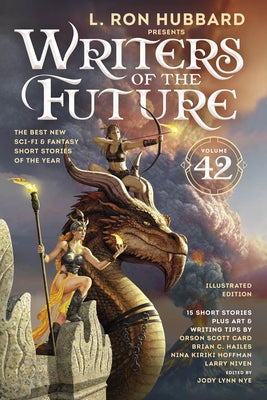 Paperback of L. Ron Hubbard Presents Writers of the Future Volume 42, featuring science fiction and fantasy stories, published by Galaxy Press.