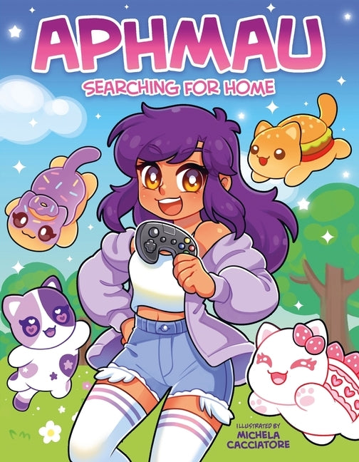 Paperback graphic novel "Aphmau: Searching for Home" by Harperpop featuring colorful cover art and illustrations.