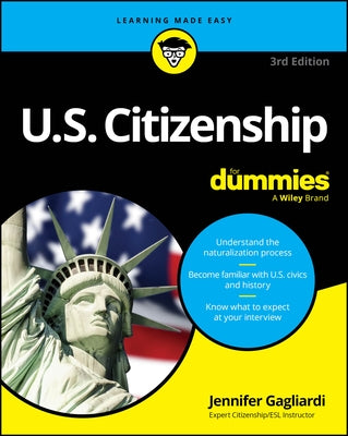 Paperback U.S. Citizenship for Dummies book by For Dummies, with a cover featuring the title and a patriotic design.