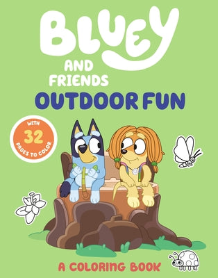 Bluey and Friends outdoor fun coloring book by Penguin Young Readers Licenses, paperback with colorful outdoor scenes for kids.