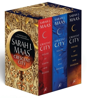 Crescent City paperback box set by Bloomsbury Publishing, featuring multiple books with colorful cover art and spine details.