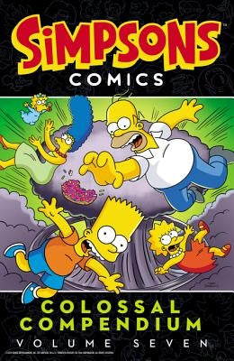 Paperback of Simpsons Comics Colossal Compendium Volume 7 by Harper Paperbacks, featuring colorful cartoon characters on the cover.