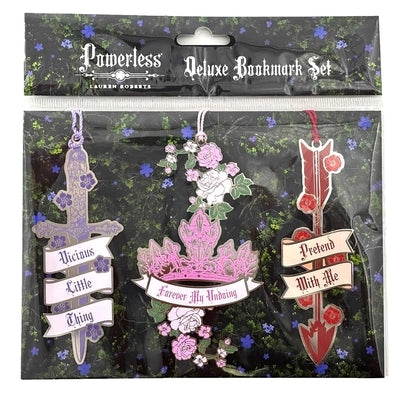 Set of three Lauren Roberts Powerless Trilogy Deluxe bookmarks featuring artwork from the Insight Editions paperback series.