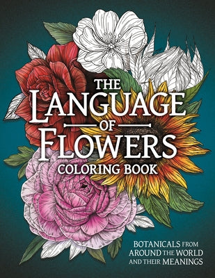 Paperback coloring book featuring botanical illustrations and flower meanings from around the world by Lom Art Us.