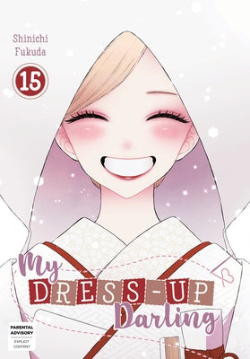 Square Enix Manga My Dress-Up Darling 15 paperback featuring colorful cover illustration of characters from the series.