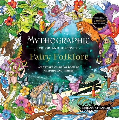 Paperback coloring book featuring fairy folklore, cryptids, and sprites with intricate illustrations for artistic coloring.