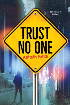 Paperback book titled "Trust No One" by Orca Book Publishers, featuring a cover with dark and mysterious artwork.