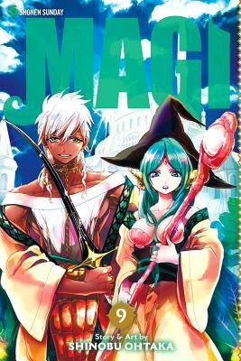 Paperback of Magi: The Labyrinth of Magic, Vol. 9 manga by Viz Media featuring colorful cover art and characters from the series.