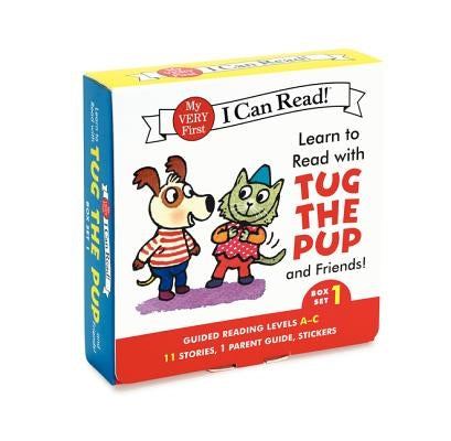 Paperback box set of "Learn to Read with Tug the Pup and Friends," featuring 11 stories, parent guide, and reward stickers for early readers.