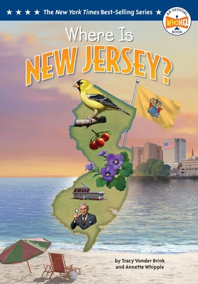 Paperback "Where Is New Jersey?" book by Penguin Workshop featuring colorful illustrations of a map of New Jersey.