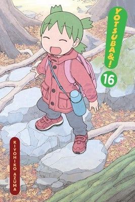 Paperback copy of Yotsuba&! Vol. 16 manga by Yen Press, featuring colorful cover art with Yotsuba and friends.