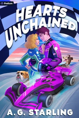 Paperback of Hearts Unchained: An F1 Love Story by Podium Publishing featuring a cover with racing-themed artwork.