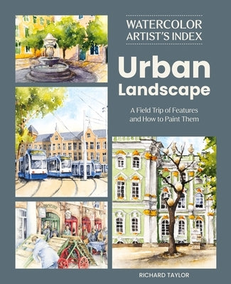 Paperback watercolor art book by David & Charles showcasing urban landscape features and painting techniques with colorful illustrations.