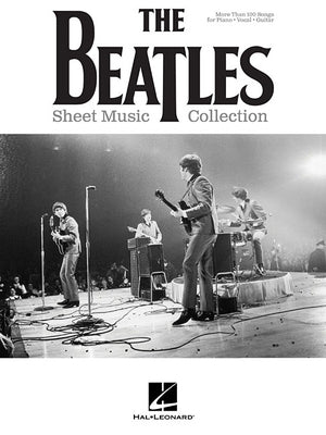 Paperback Beatles sheet music collection with piano, vocal, and guitar chords by Hal Leonard, featuring iconic Beatles songs.