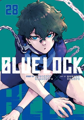 Blue Lock 28 paperback manga book by Kodansha Comics featuring dynamic cover art with characters in athletic action poses.