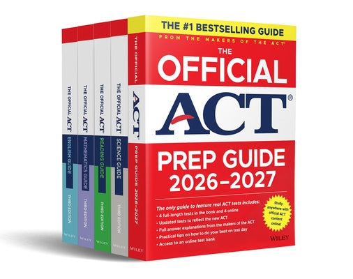 Set of Wiley Official ACT Prep and Subject Guides 2026-2027 in paperback, featuring colorful cover designs and multiple book titles.