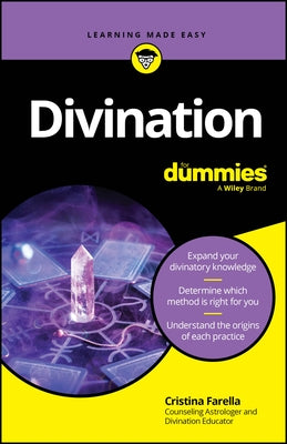 Paperback book titled "Divination for Dummies" by For Dummies, featuring a cover with mystical symbols and a crystal ball.