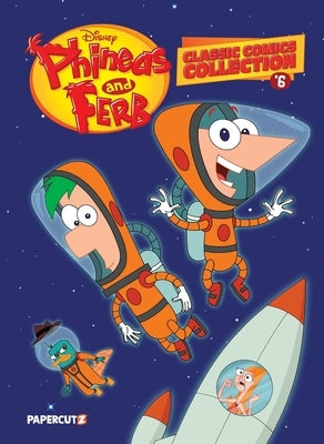 Paperback Disney Phineas and Ferb Classic Comics Collection Vol. 6 by Papercutz, featuring colorful comic book covers and characters.