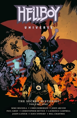 Paperback copy of Hellboy Universe: The Secret Histories Volume 1 by Dark Horse Books, featuring cover art with Hellboy illustration.