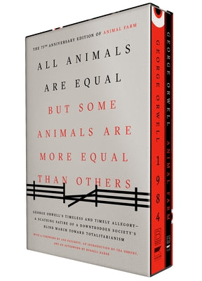 Paperback George Orwell 2-Book Boxed Set featuring 1984 and Animal Farm by Berkley Books displayed side by side.