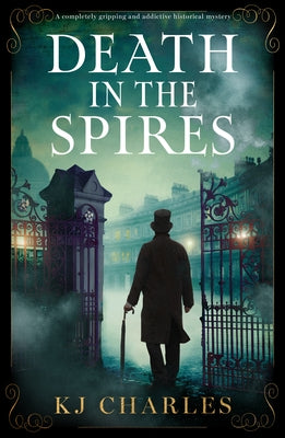 Paperback of "Death in the Spires" historical mystery novel by Storm Publishing, showing the book cover with dark, atmospheric design.