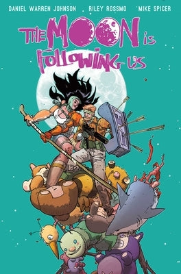 Paperback comic book titled "The Moon Is Following Us Volume 2" by Image Comics, featuring cover art with a mysterious moon scene.