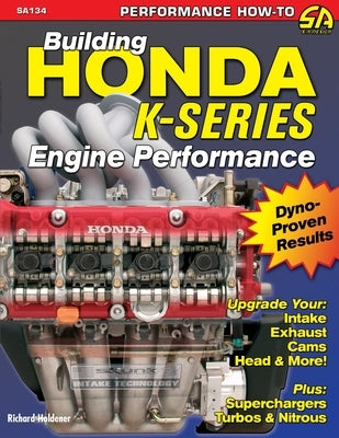 Building Honda K-Series engine performance paperback book by Cartech showing detailed engine diagrams and technical information.