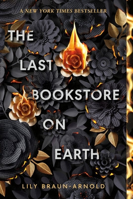 Paperback book titled "The Last Bookstore on Earth" by Delacorte Press with an illustrated cover featuring a cityscape.