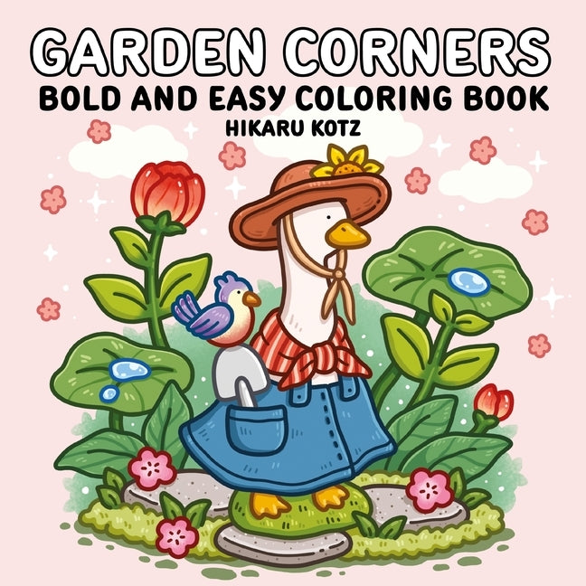Paperback coloring book titled Garden Corners by Harperpop, featuring bold and easy designs for relaxing coloring activities.