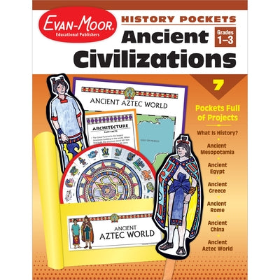 Paperback book titled "Ancient Civilizations" for grades 1-3, published by Evan-Moor Educational Publishers, with colorful cover art.