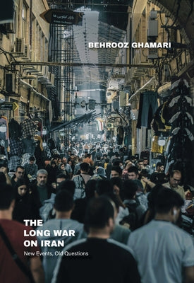 Paperback book titled "The Long War on Iran" by OR Books, featuring a cover with text and design elements related to Iran.