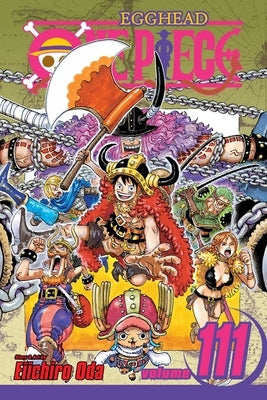 Paperback copy of One Piece Volume 111 by Viz Media featuring colorful manga cover art with characters and vibrant illustrations.