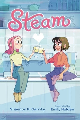 Paperback copy of Margaret K. McElderry Books' "Steam" featuring a colorful cover with an illustration of a steam engine and fantasy elements.