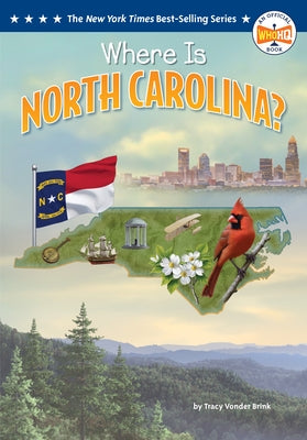 Paperback "Where Is North Carolina?" book by Penguin Workshop featuring colorful map illustrations and educational content.
