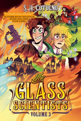 Paperback graphic novel "The Glass Scientists: Volume Three" by G.P. Putnam's Sons, featuring colorful science-themed illustrations.