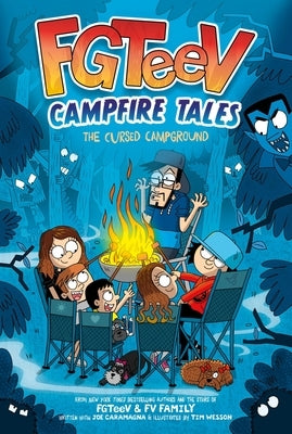 Paperback of Fgteev Campfire Tales #1: The Cursed Campground by HarperCollins, featuring spooky cover art with campfire and forest scene.