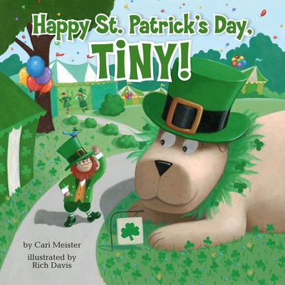 Cover of Penguin Workshop's "Happy St. Patrick's Day, Tiny!" paperback book featuring festive green and gold shamrocks.