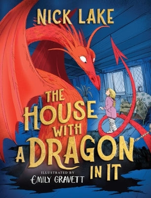 Paperback copy of "The House with a Dragon in It" by Simon & Schuster Books for Young Readers, showing the book cover with dragon illustration.