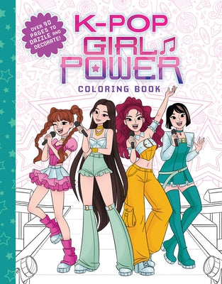 Scholastic Inc. K-Pop Girl Power coloring book, paperback with vibrant illustrated pages featuring girl band themes.