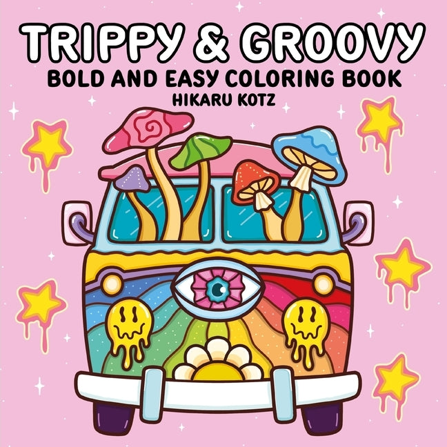 Coloring book cover titled "Trippy & Groovy" by Harperpop featuring vibrant, psychedelic artwork on a paperback format.