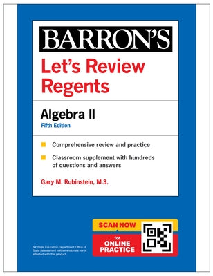 Paperback Barron's Let's Review Regents Algebra II Fifth Edition textbook with cover design and title visible.