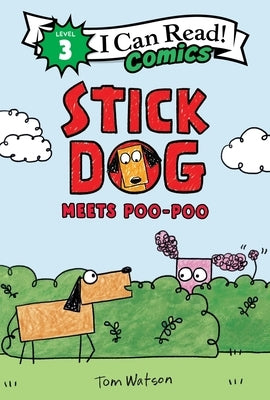 Paperback of Stick Dog Meets Poo-Poo by Harperalley showing the book cover with colorful cartoon illustrations.