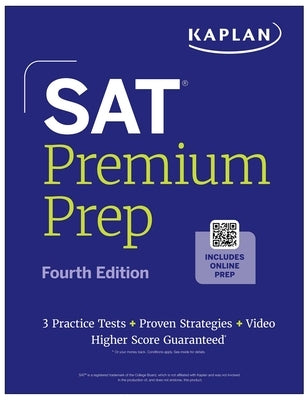 Kaplan Publishing SAT Premium Prep Fourth Edition paperback book with study guide and practice questions for SAT exam preparation.